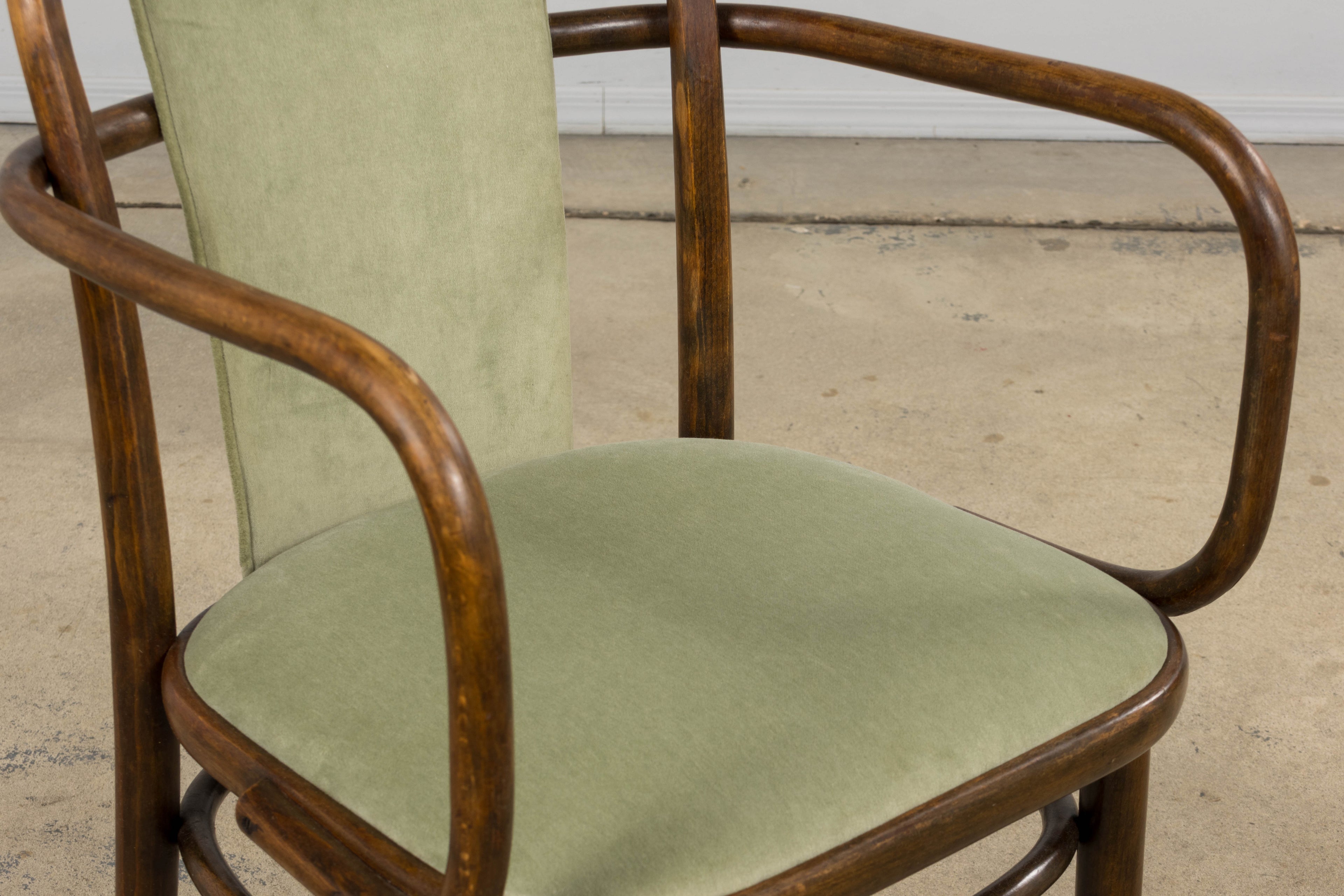 1950s Thonet Bentwood Armchairs in Willow Green Velvet - Set of 6