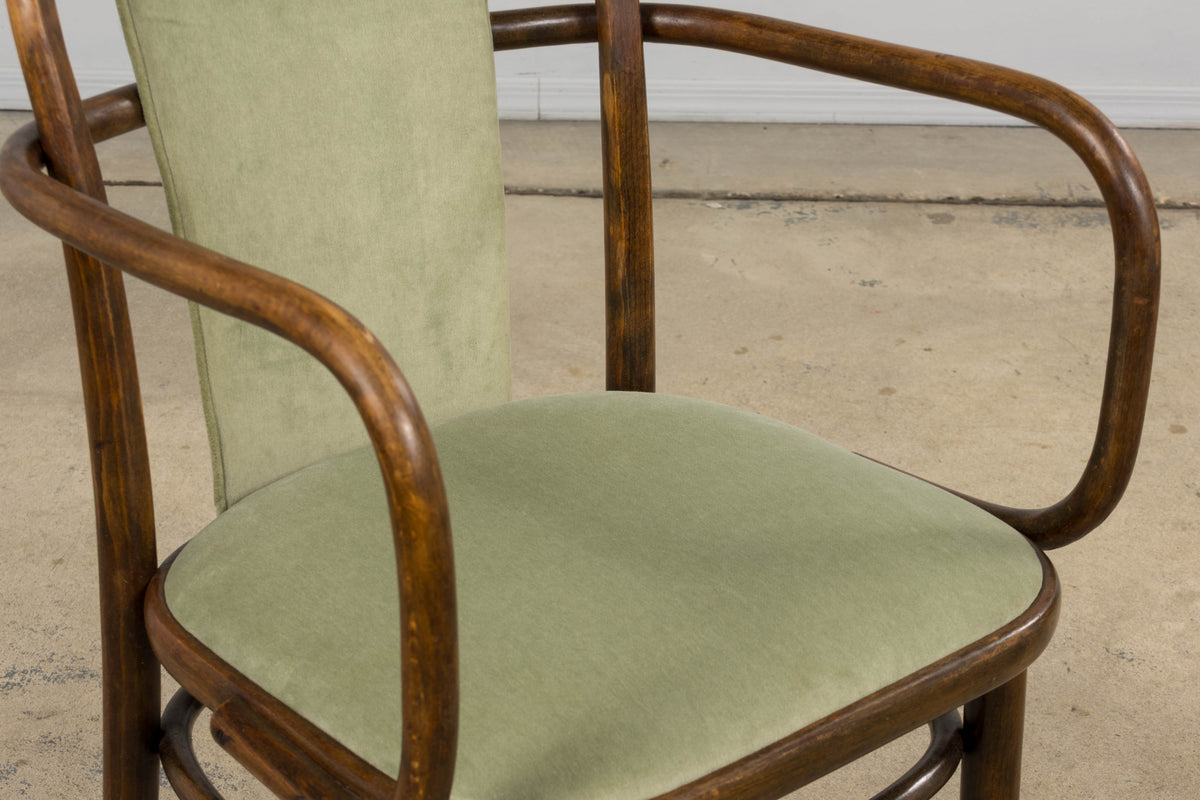 1950s Thonet Bentwood Armchairs in Willow Green Velvet - Set of 6