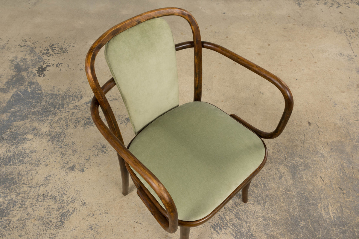 1950s Thonet Bentwood Armchairs in Willow Green Velvet - Set of 6