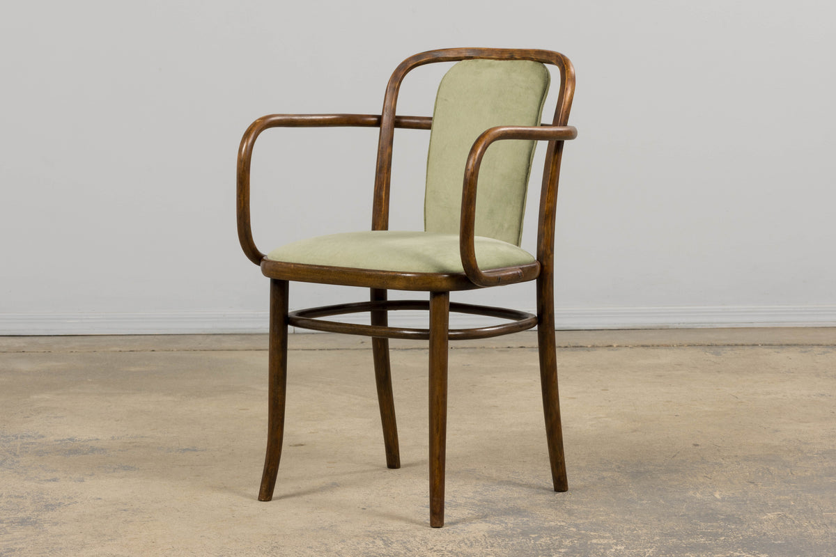 1950s Thonet Bentwood Armchairs in Willow Green Velvet - Set of 6