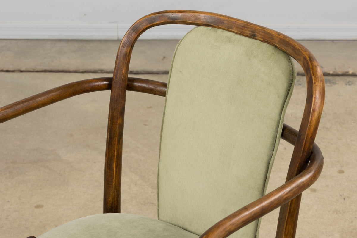 1950s Thonet Bentwood Armchairs in Willow Green Velvet - Set of 6