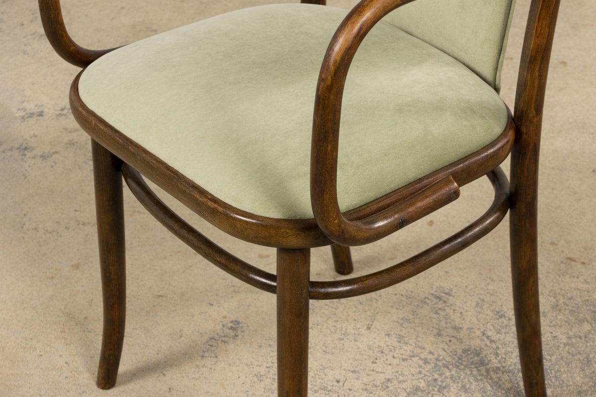 1950s Thonet Bentwood Armchairs in Willow Green Velvet - Set of 6