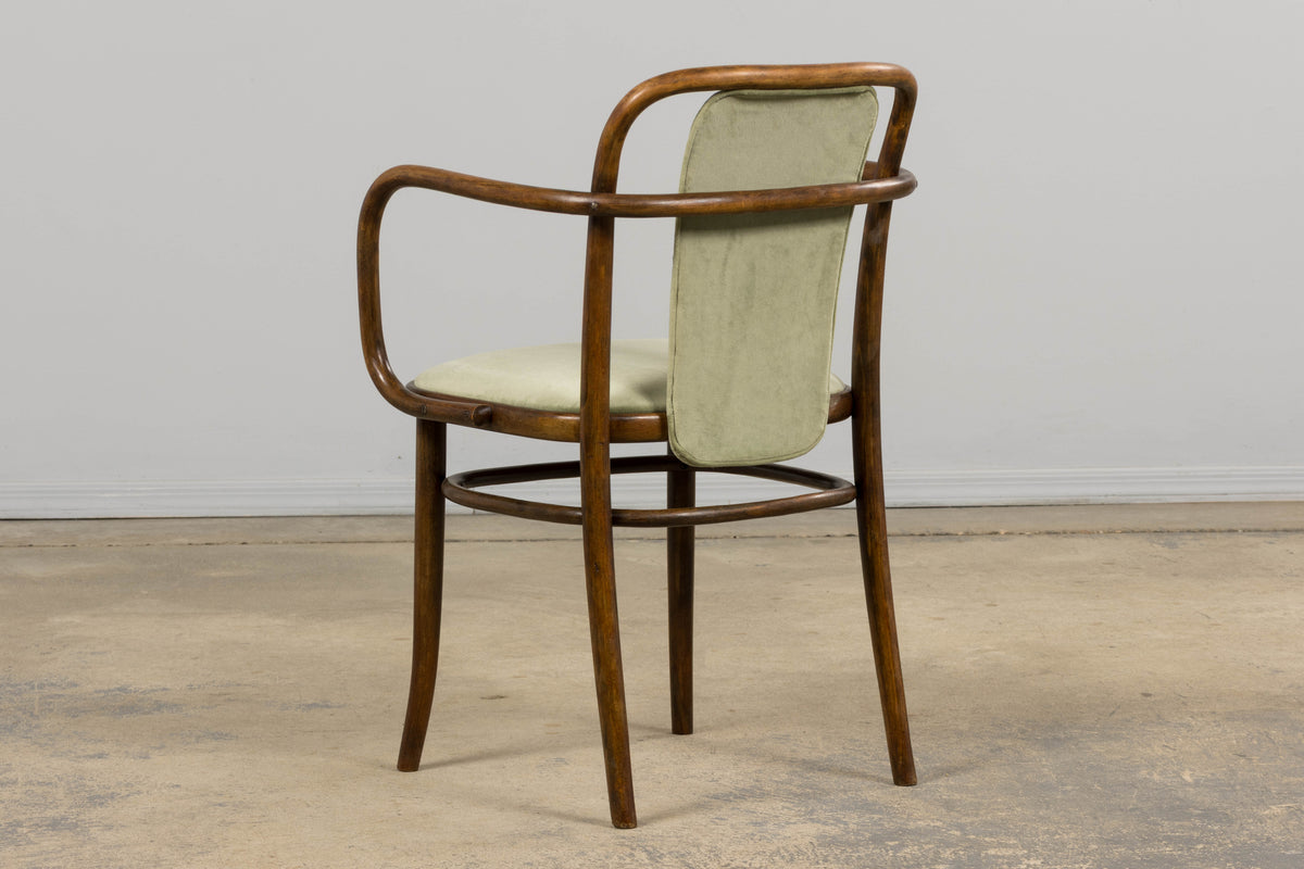1950s Thonet Bentwood Armchairs in Willow Green Velvet - Set of 6