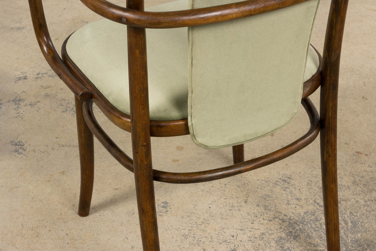 1950s Thonet Bentwood Armchairs in Willow Green Velvet - Set of 6