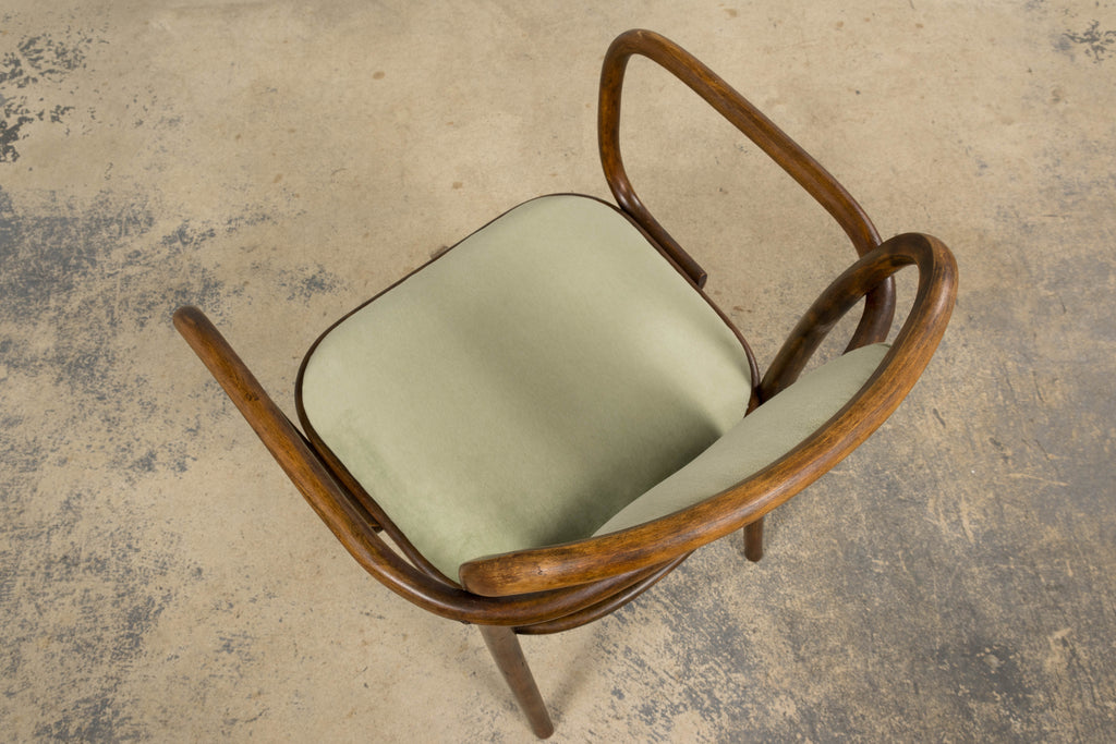 1950s Thonet Bentwood Armchairs in Willow Green Velvet - Set of 6