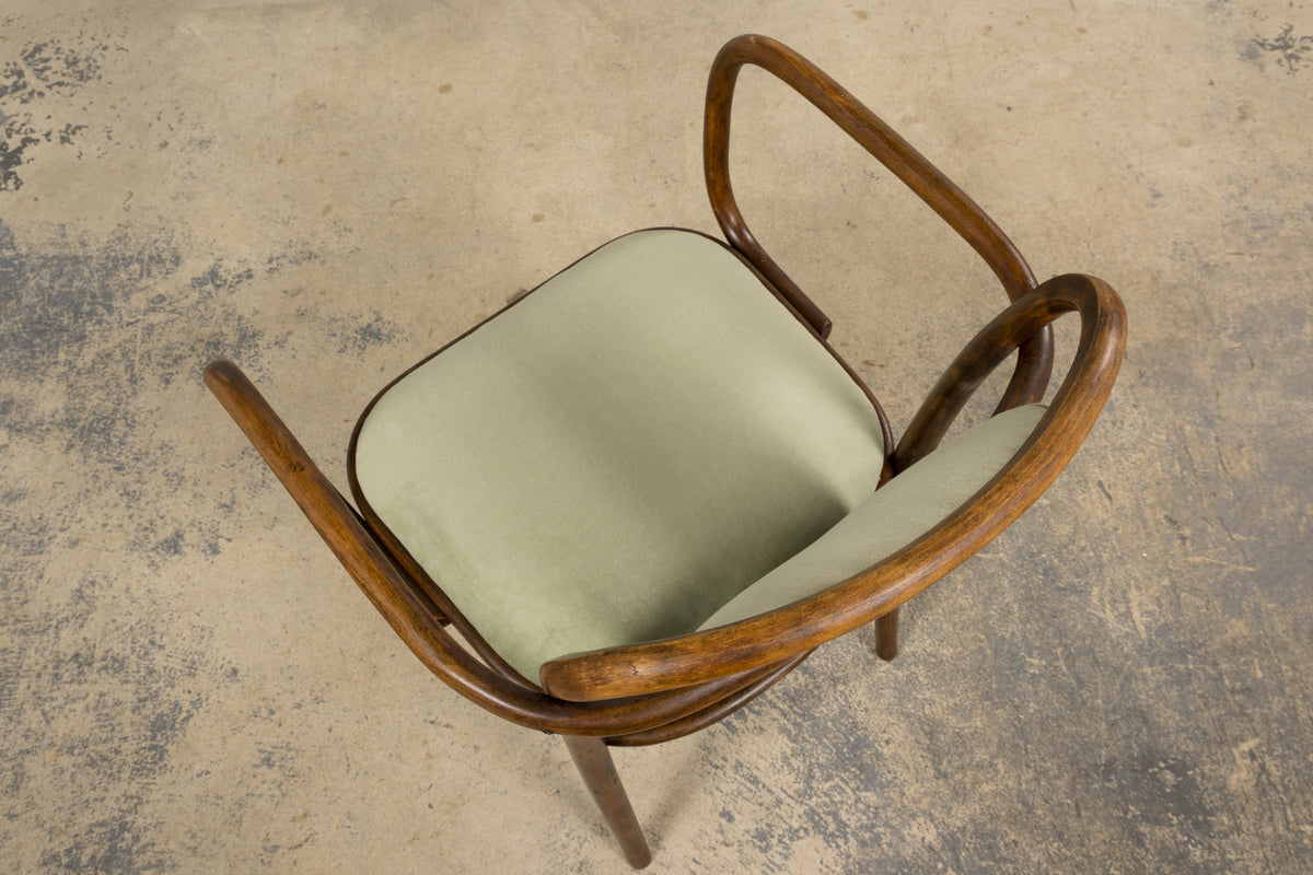 1950s Thonet Bentwood Armchairs in Willow Green Velvet - Set of 6