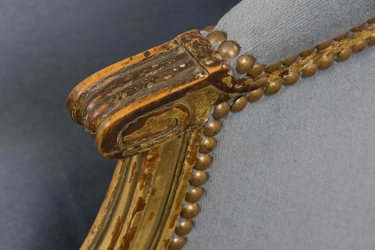 Antique French Louis XVI Style Armchairs in Blue Velvet - A Pair