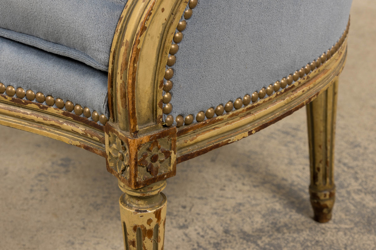Antique French Louis XVI Style Armchairs in Blue Velvet - A Pair