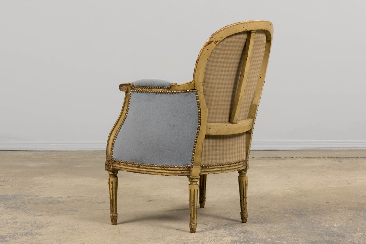 Antique French Louis XVI Style Armchairs in Blue Velvet - A Pair