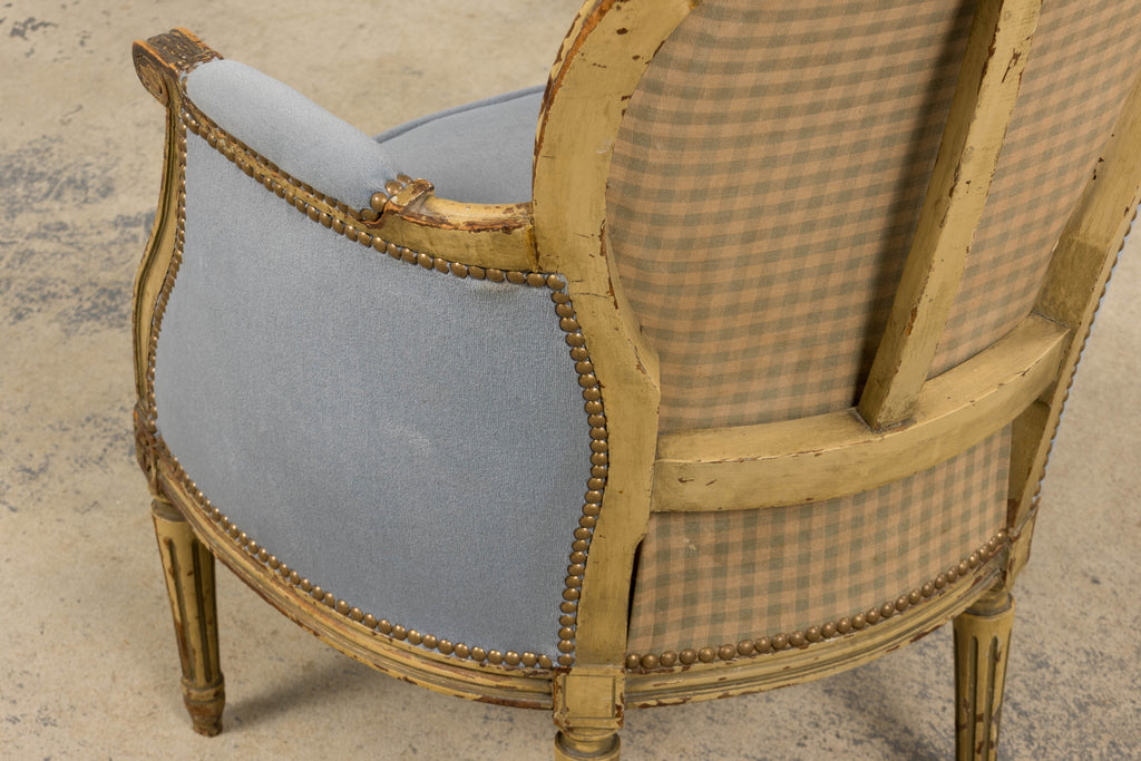 Antique French Louis XVI Style Armchairs in Blue Velvet - A Pair