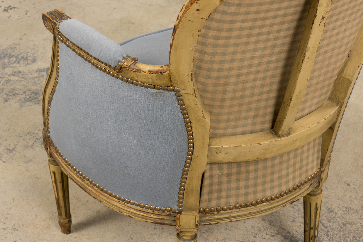 Antique French Louis XVI Style Armchairs in Blue Velvet - A Pair