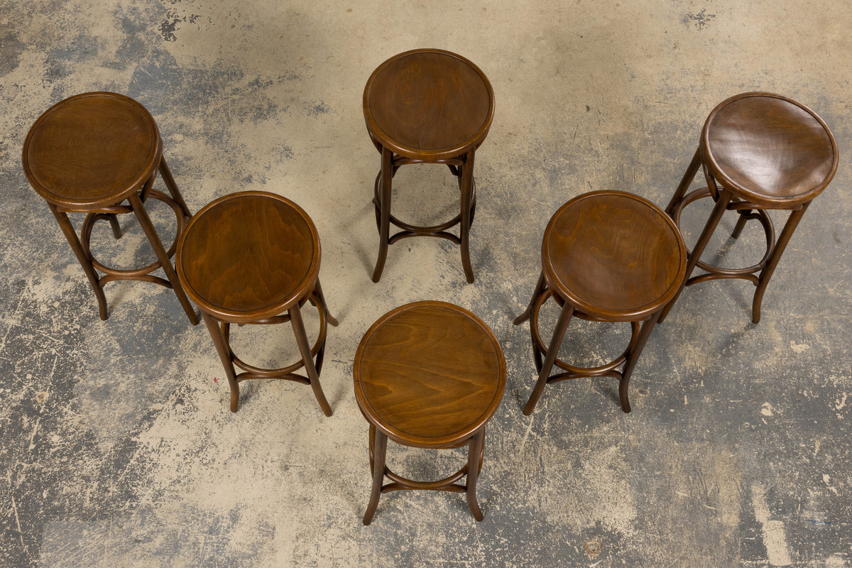 Vintage French Thonet Bentwood Barstools - Set of 6