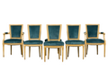 Antique French Louis XVI Style Painted Dining Chairs in Blue Velvet - Set of 6