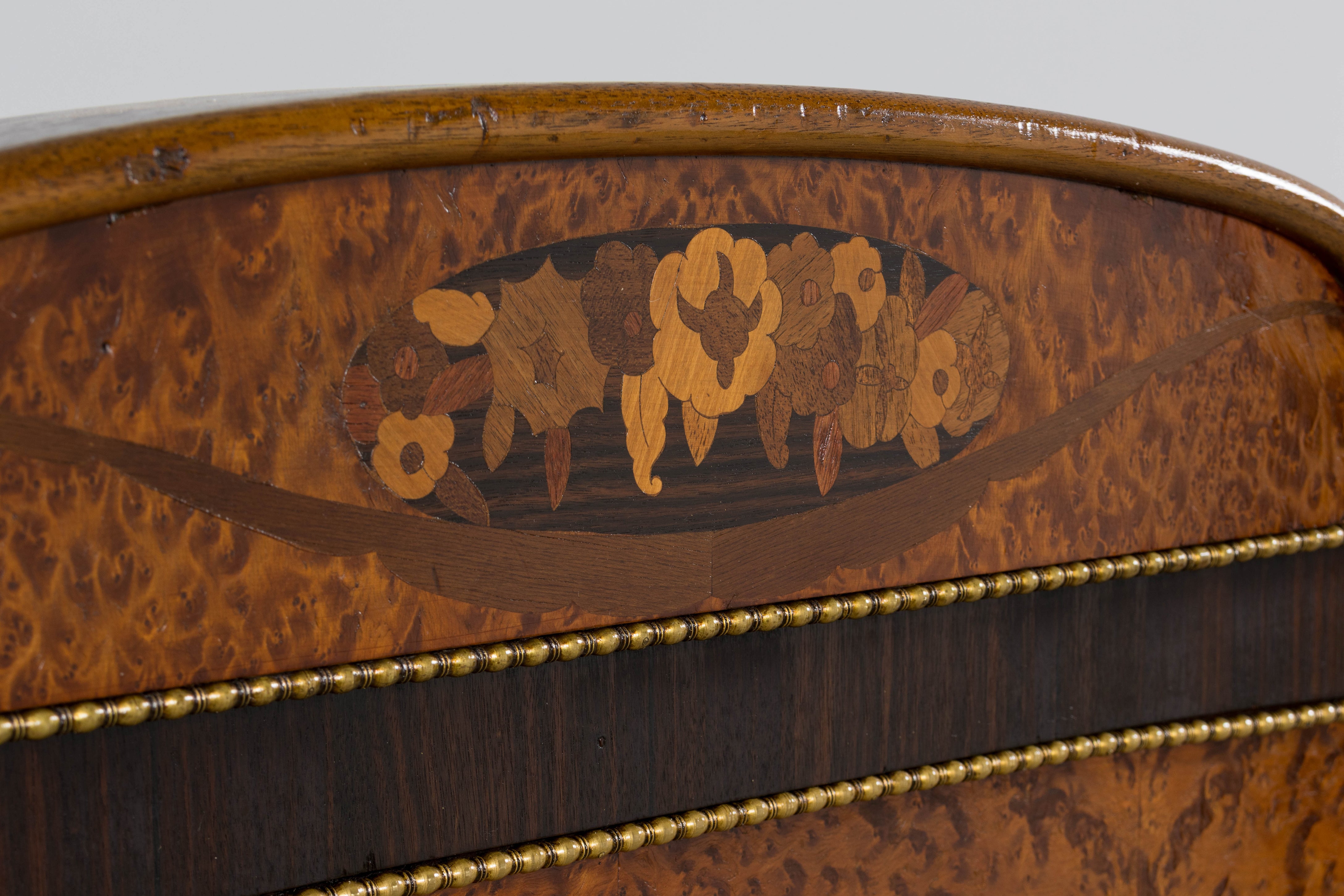 1920s French Art Deco Burl Walnut Full Size Bed Frame