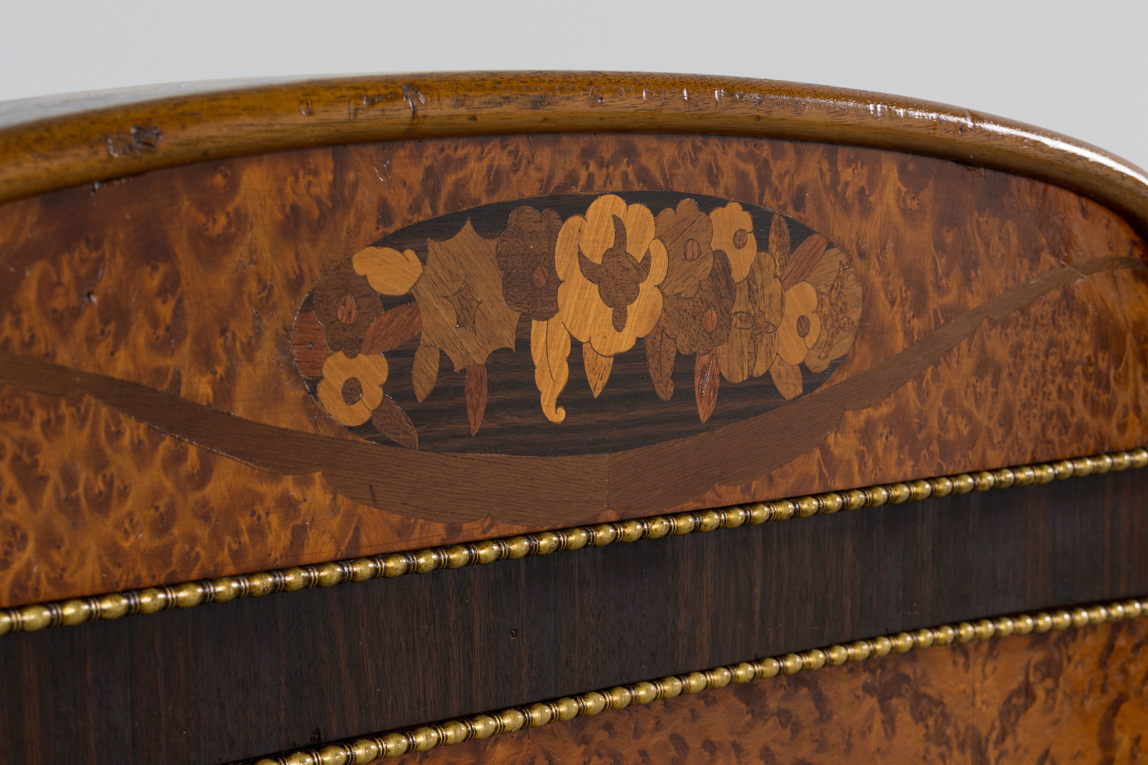 1920s French Art Deco Burl Walnut Full Size Bed Frame