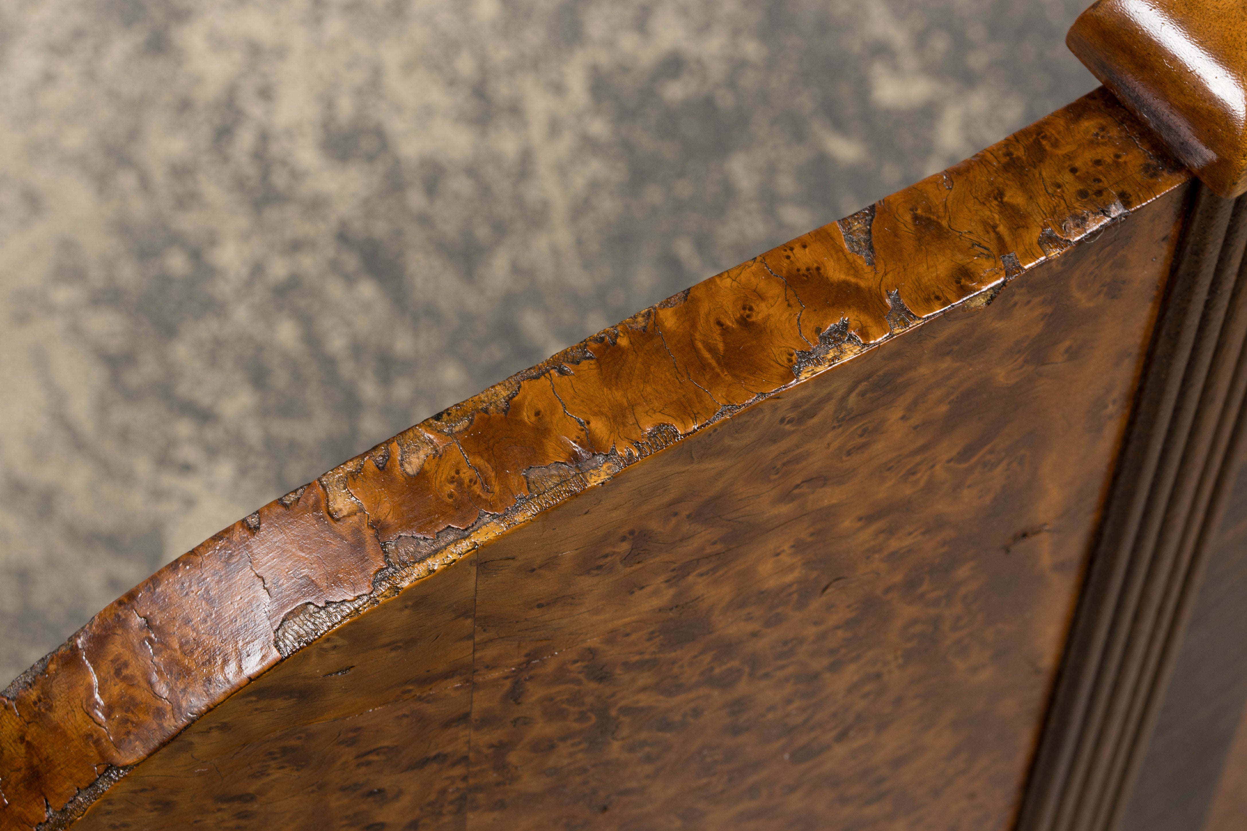 1920s French Art Deco Burl Walnut Full Size Bed Frame