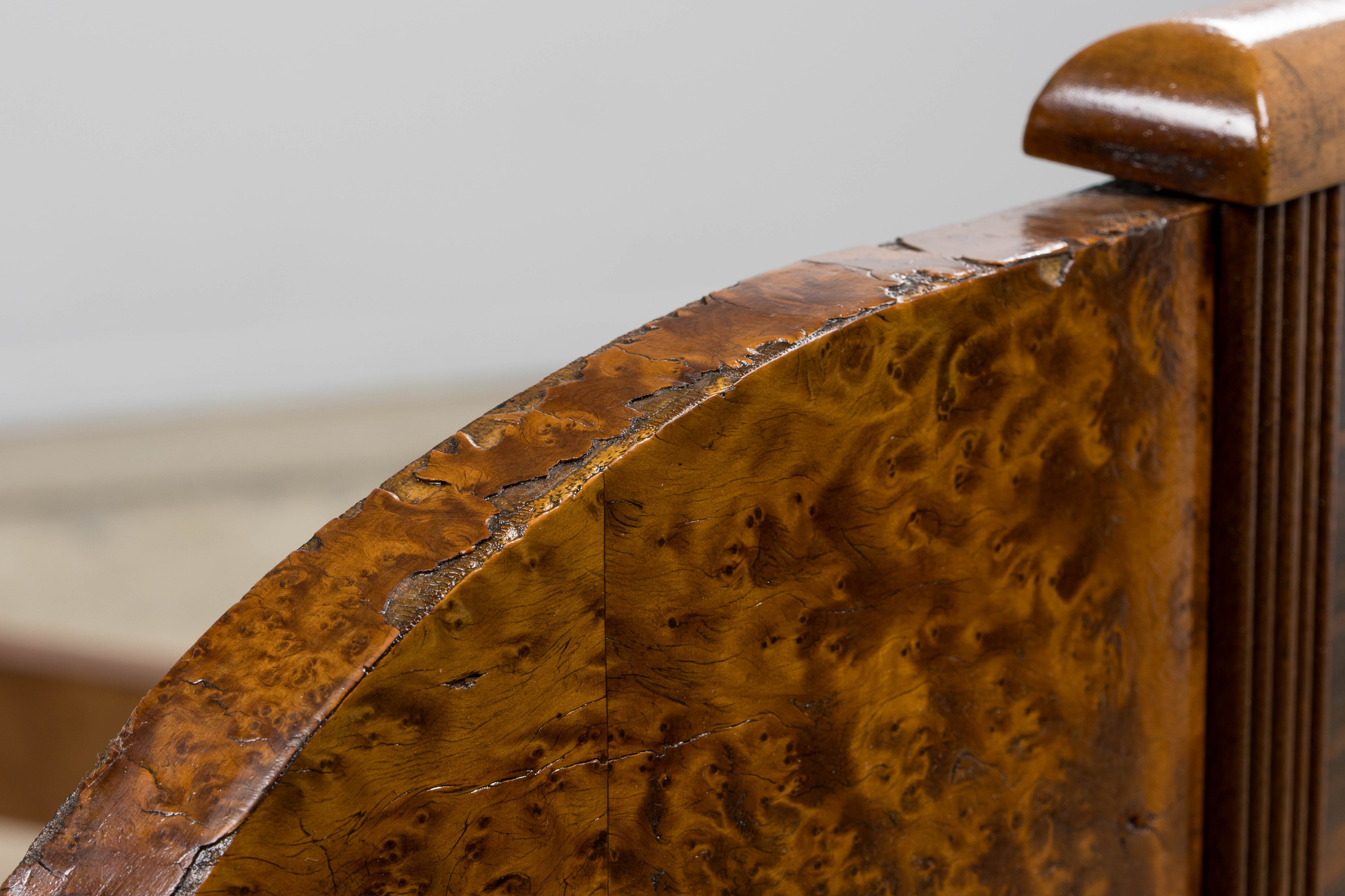 1920s French Art Deco Burl Walnut Full Size Bed Frame