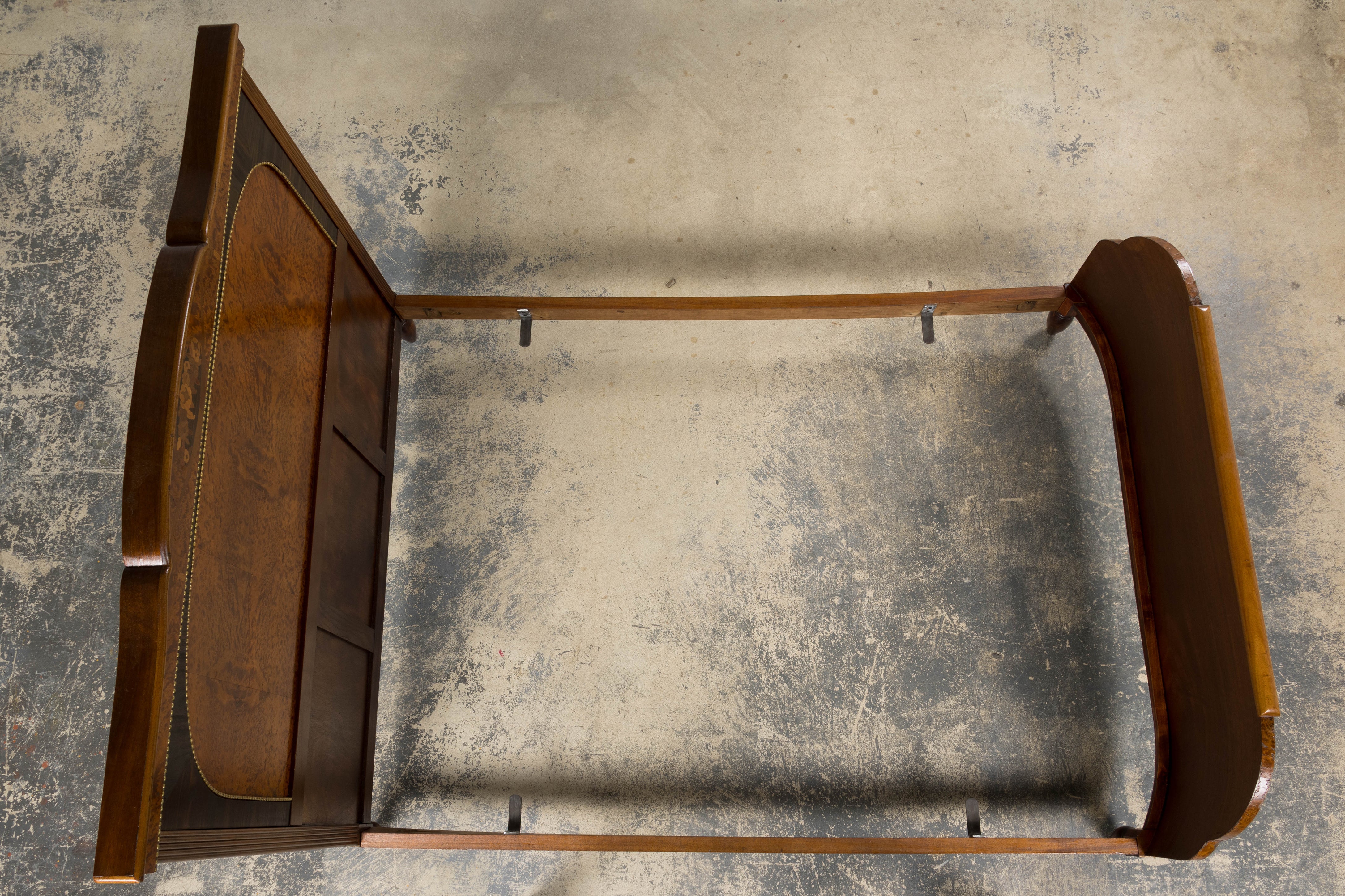 1920s French Art Deco Burl Walnut Full Size Bed Frame