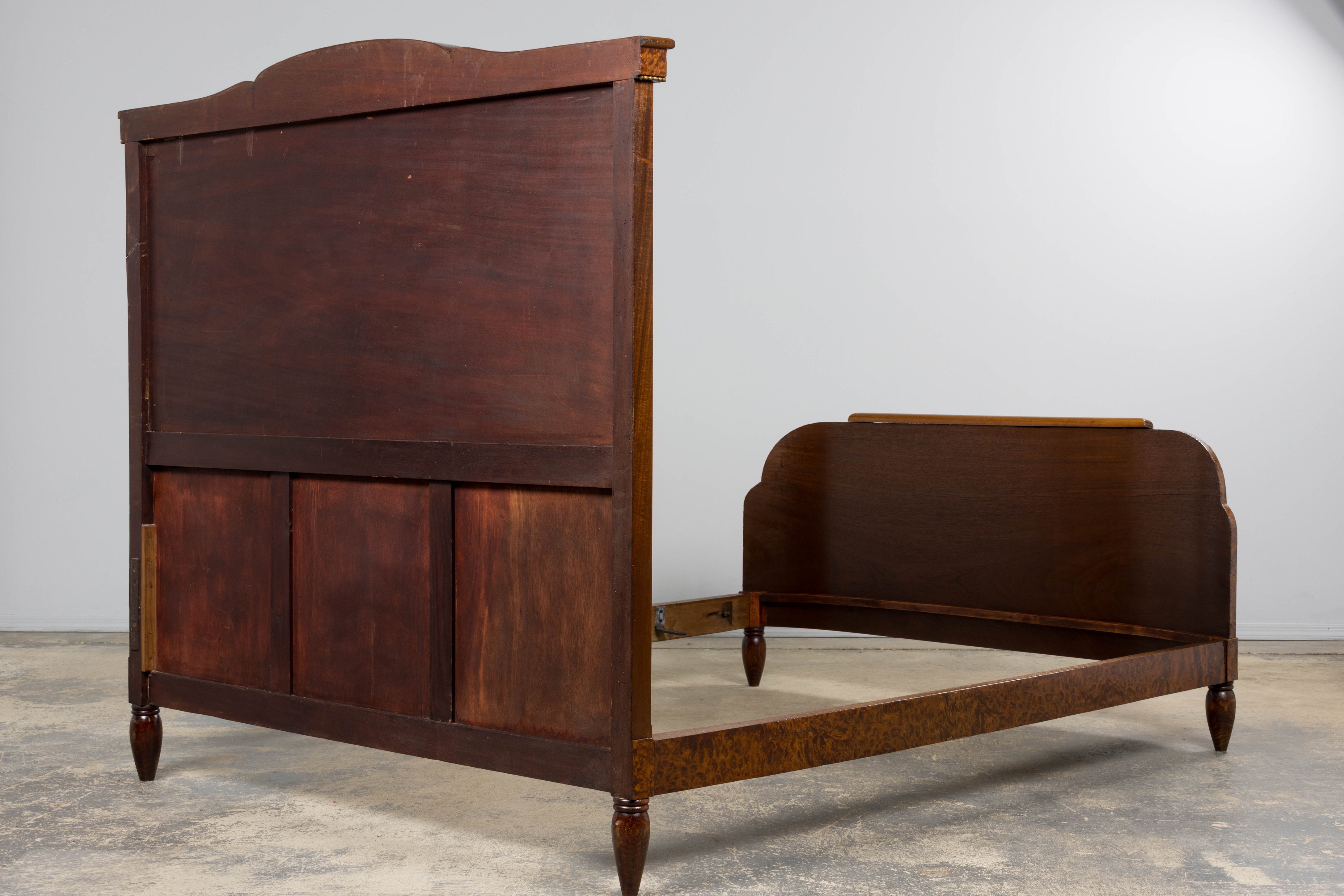 1920s French Art Deco Burl Walnut Full Size Bed Frame