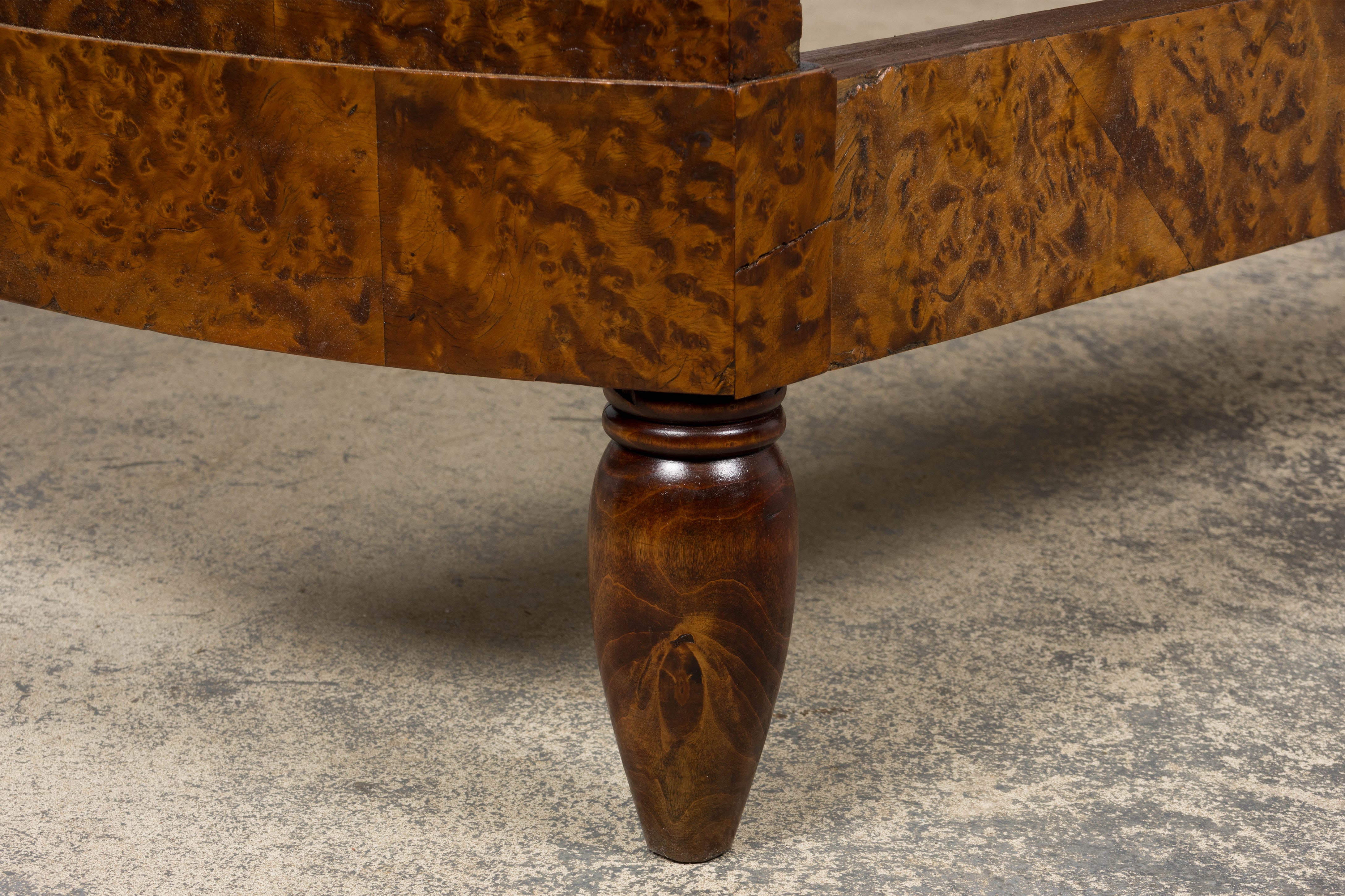 1920s French Art Deco Burl Walnut Full Size Bed Frame
