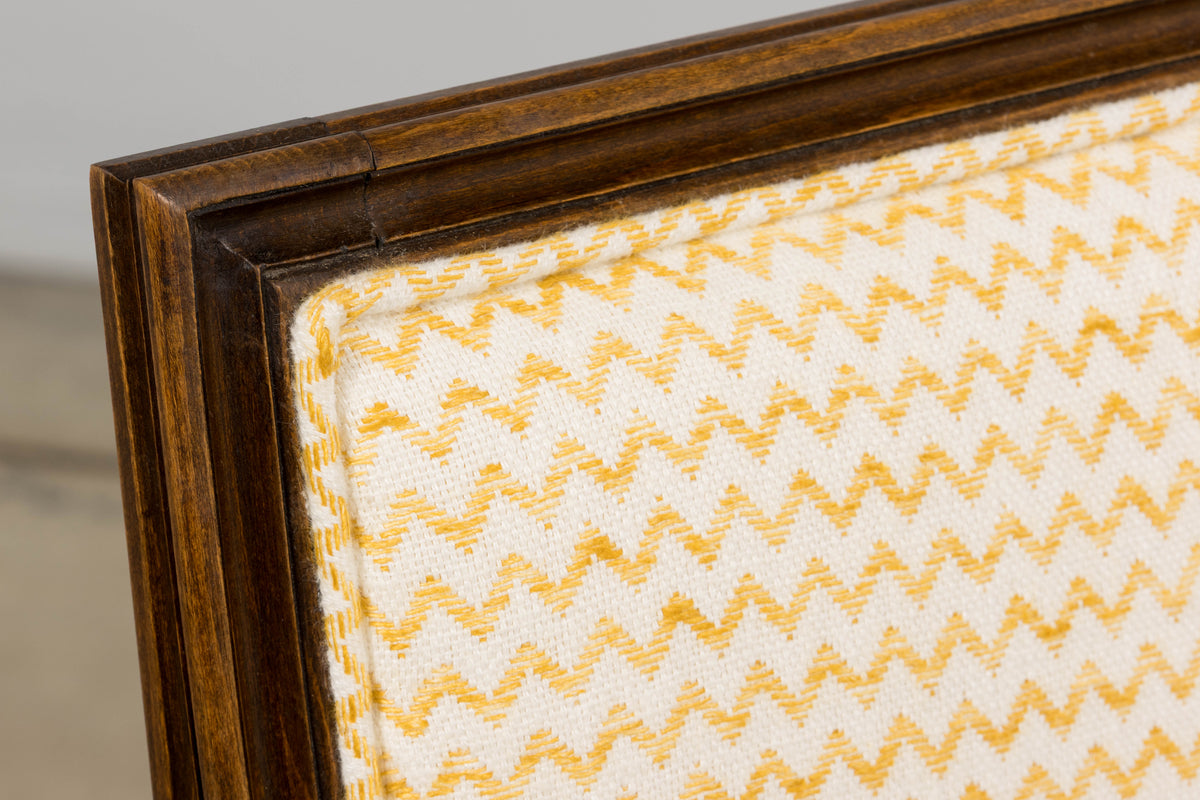 Antique French Louis XVI Style Walnut Armchairs in Yellow Linen - A Pair