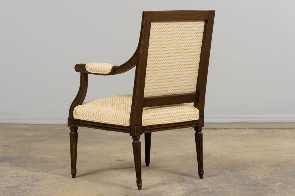 Antique French Louis XVI Style Walnut Armchairs in Yellow Linen - A Pair