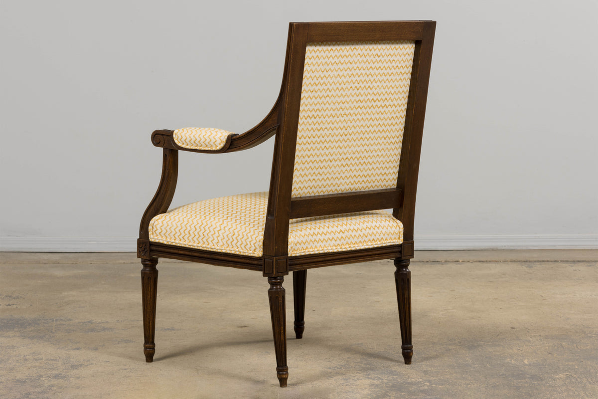 Antique French Louis XVI Style Walnut Armchairs in Yellow Linen - A Pair