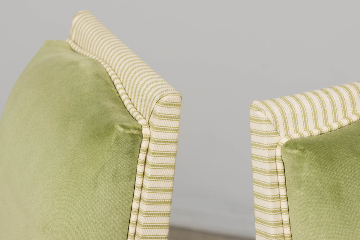 1930s French Art Deco Maple Dining Chairs in Sage Green Velvet - Set of 6