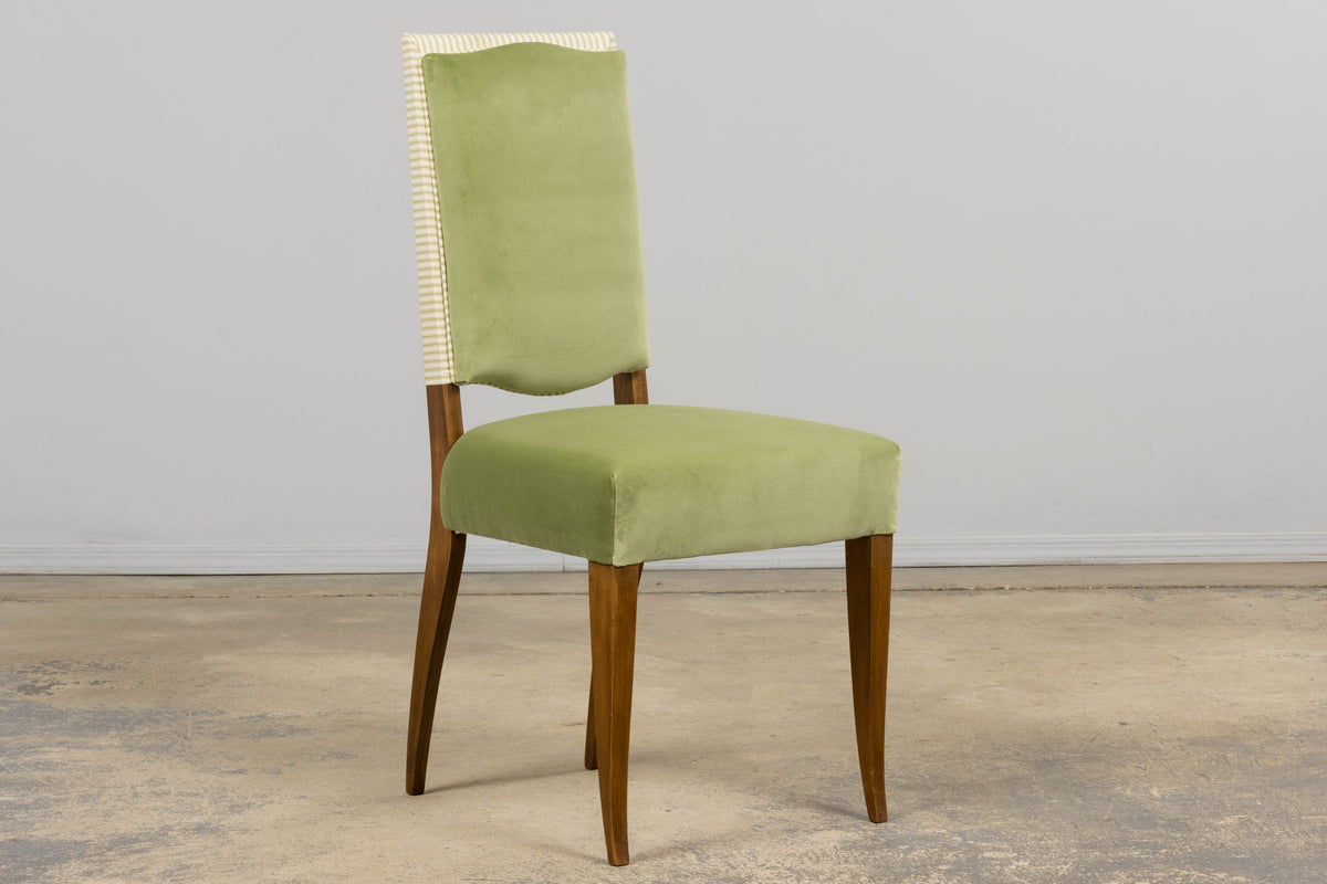 1930s French Art Deco Maple Dining Chairs in Sage Green Velvet - Set of 6