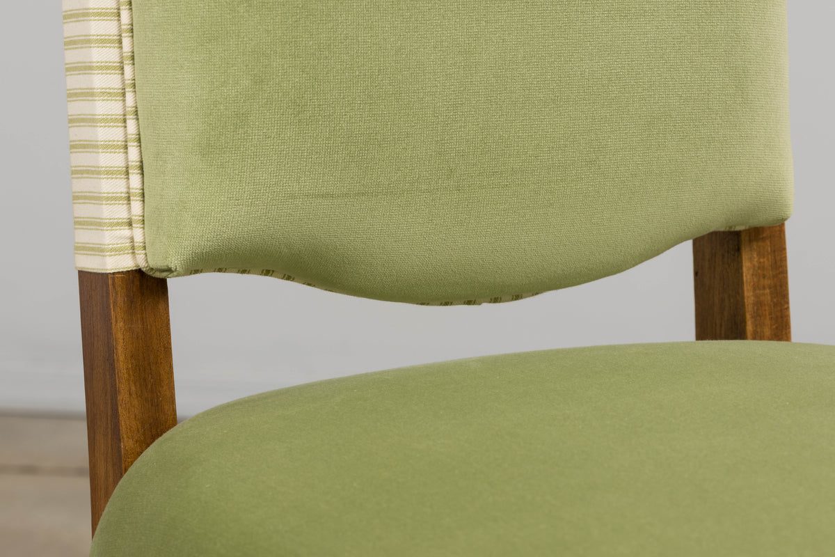 1930s French Art Deco Maple Dining Chairs in Sage Green Velvet - Set of 6