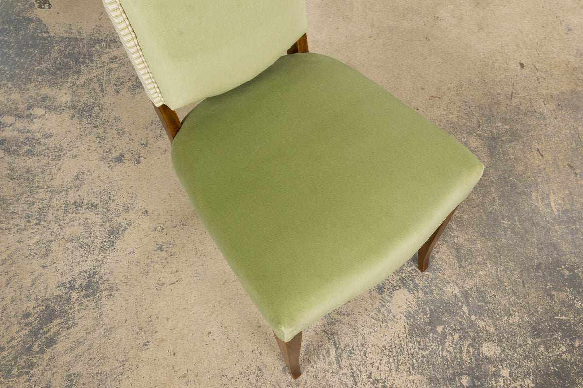 1930s French Art Deco Maple Dining Chairs in Sage Green Velvet - Set of 6