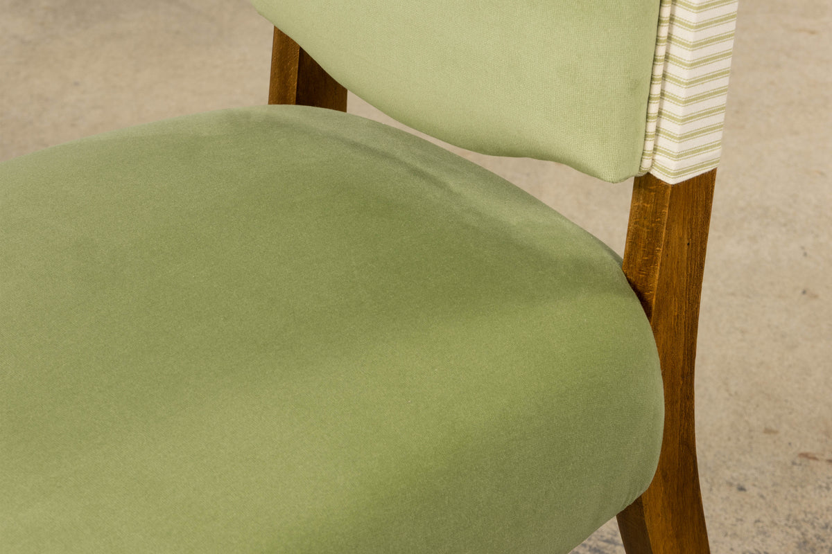 1930s French Art Deco Maple Dining Chairs in Sage Green Velvet - Set of 6