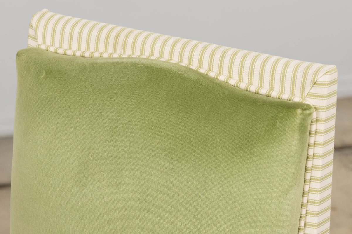 1930s French Art Deco Maple Dining Chairs in Sage Green Velvet - Set of 6