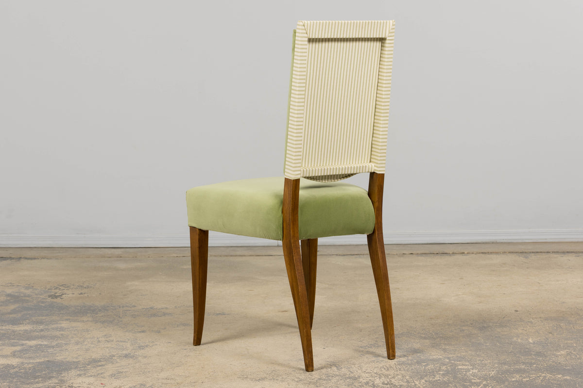 1930s French Art Deco Maple Dining Chairs in Sage Green Velvet - Set of 6
