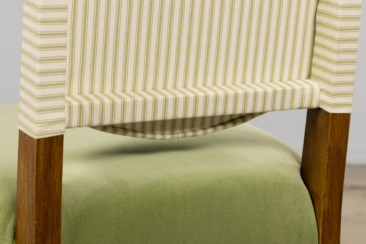 1930s French Art Deco Maple Dining Chairs in Sage Green Velvet - Set of 6