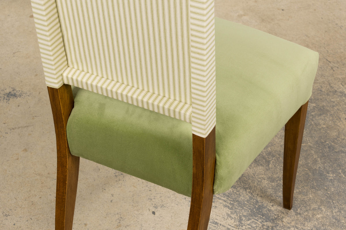 1930s French Art Deco Maple Dining Chairs in Sage Green Velvet - Set of 6