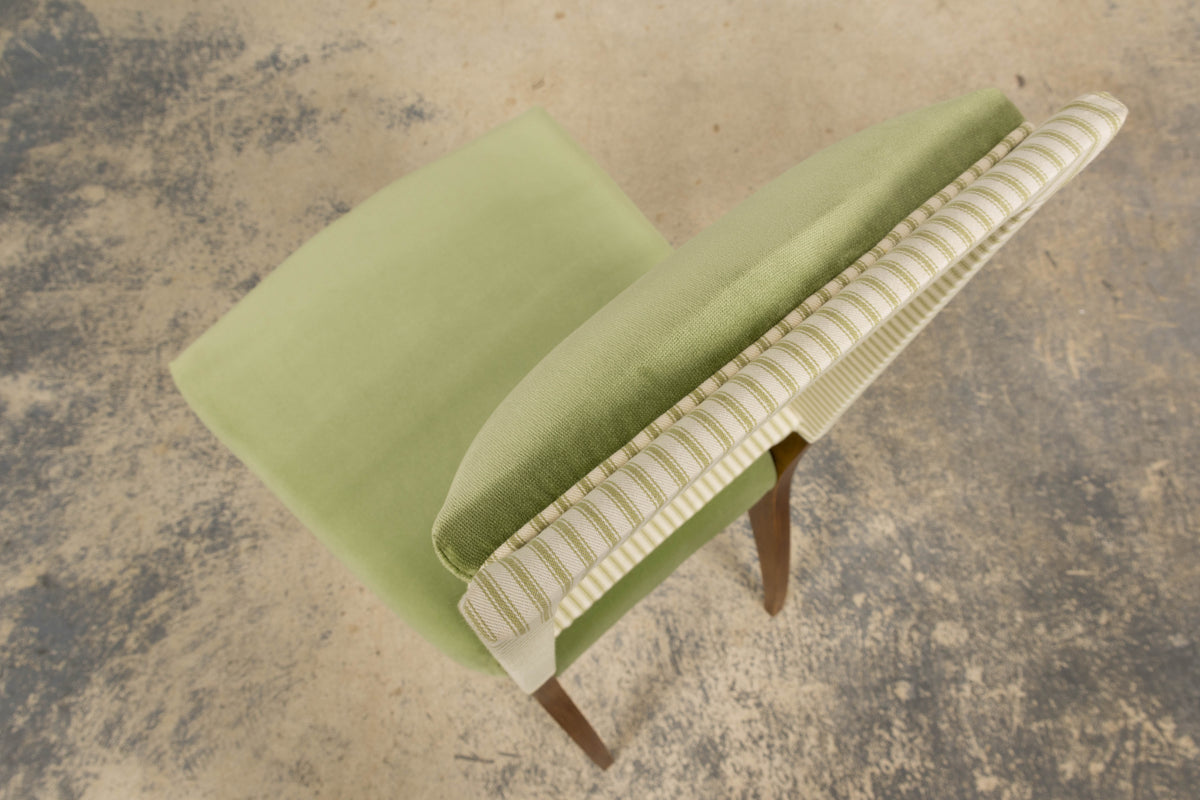 1930s French Art Deco Maple Dining Chairs in Sage Green Velvet - Set of 6