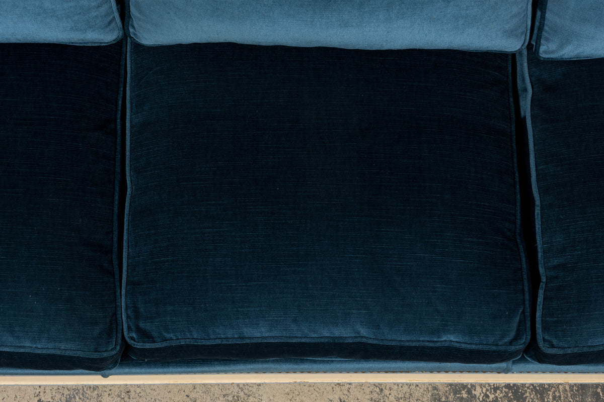 Antique French Directoire Style Painted Sofa in Blue Velvet
