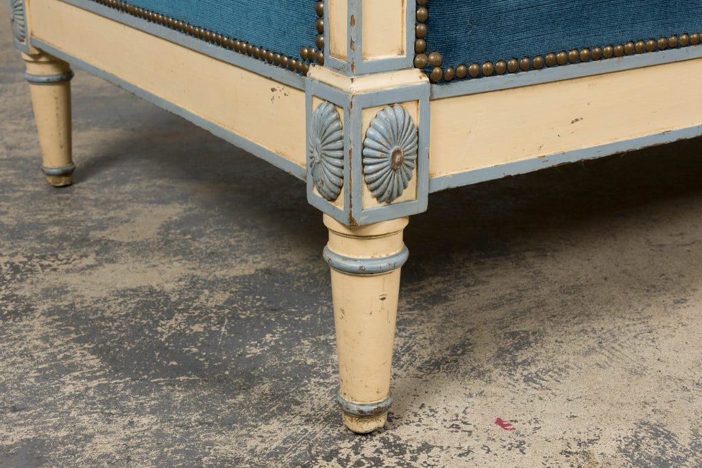 French Louis XVI Style Painted Dining Chairs W/ Striped Linen - Set of 6