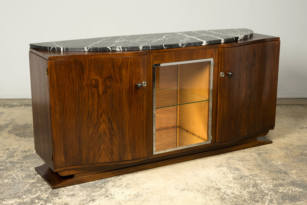 1930s French Art Deco Walnut Sideboard with Black Marble Top