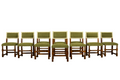Late 19th Century French Louis XIII Oak Dining Chairs in Moss Green, Set of 10