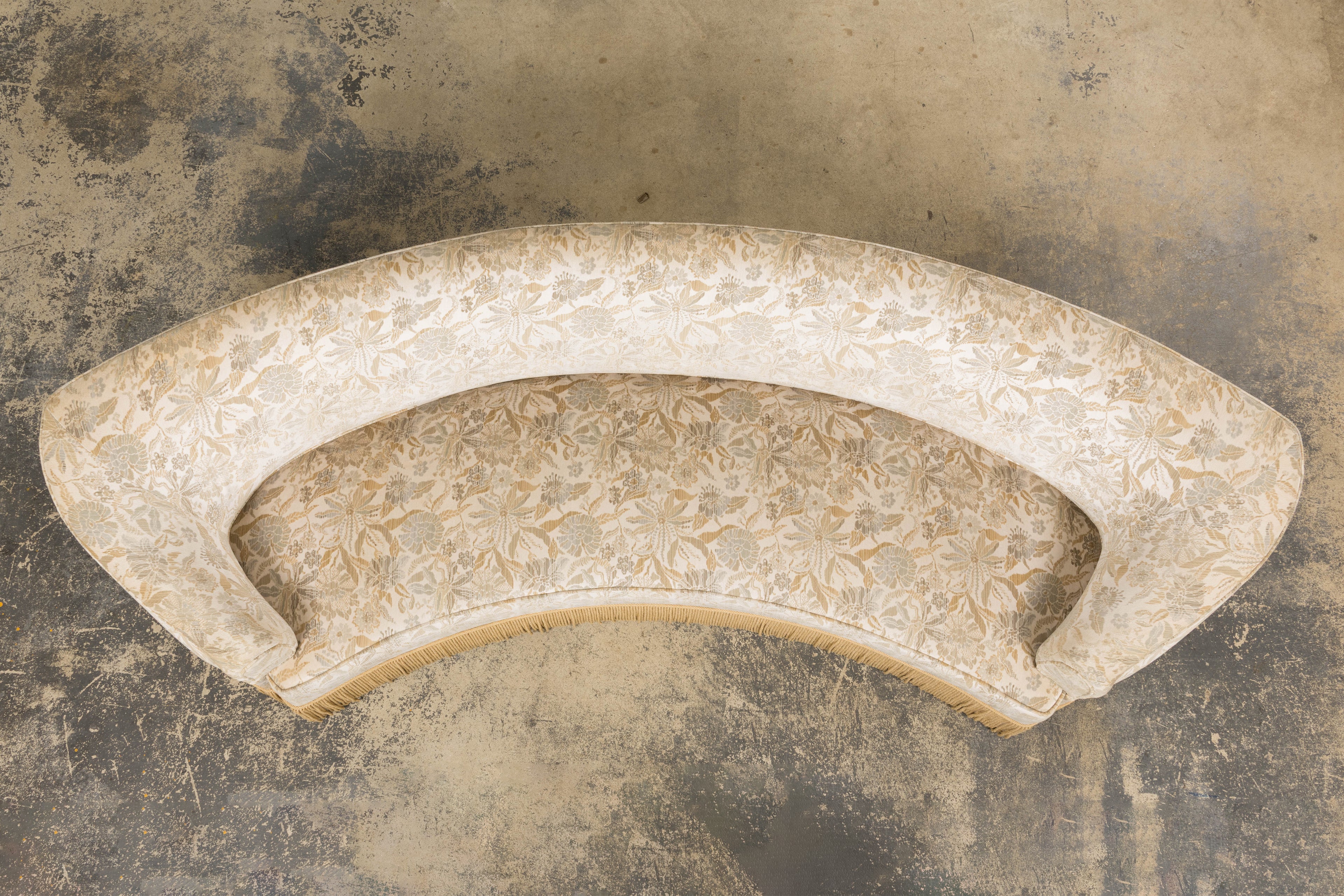 French Napoleon III Style Curved Sofa in Floral Jacquard Velvet