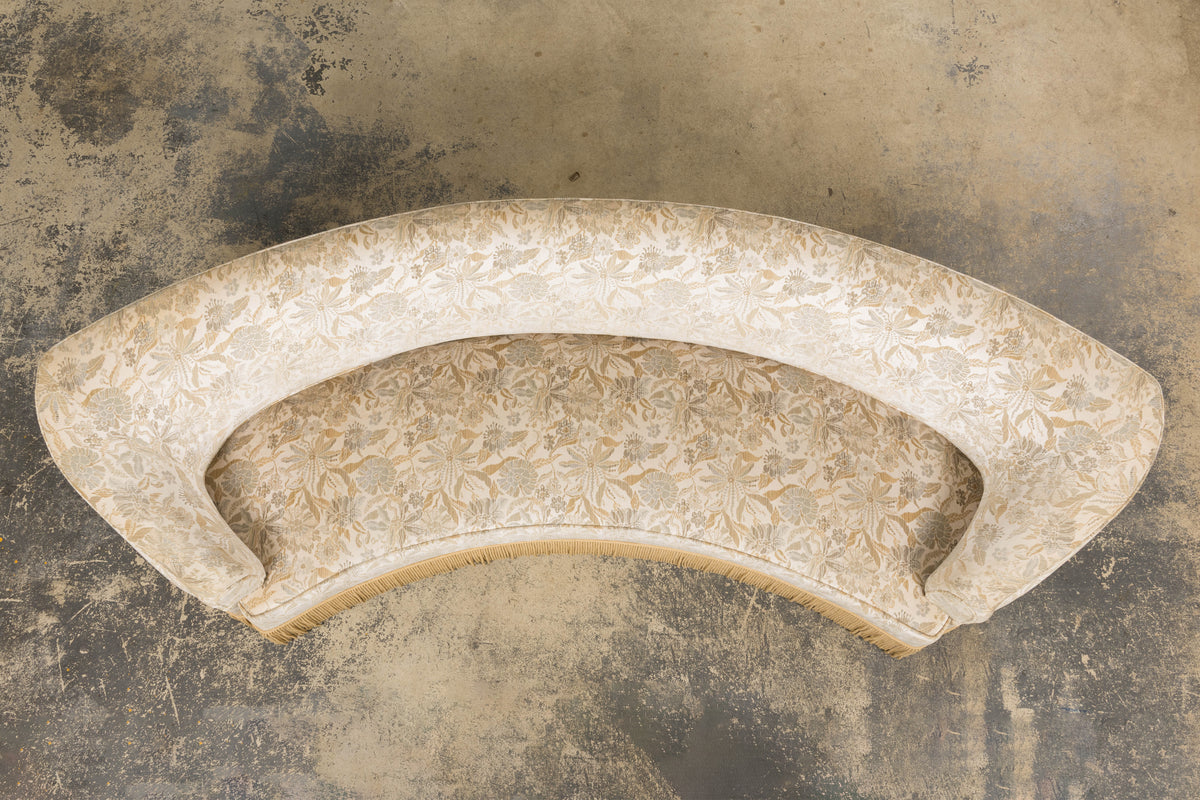 French Napoleon III Style Curved Sofa in Floral Jacquard Velvet