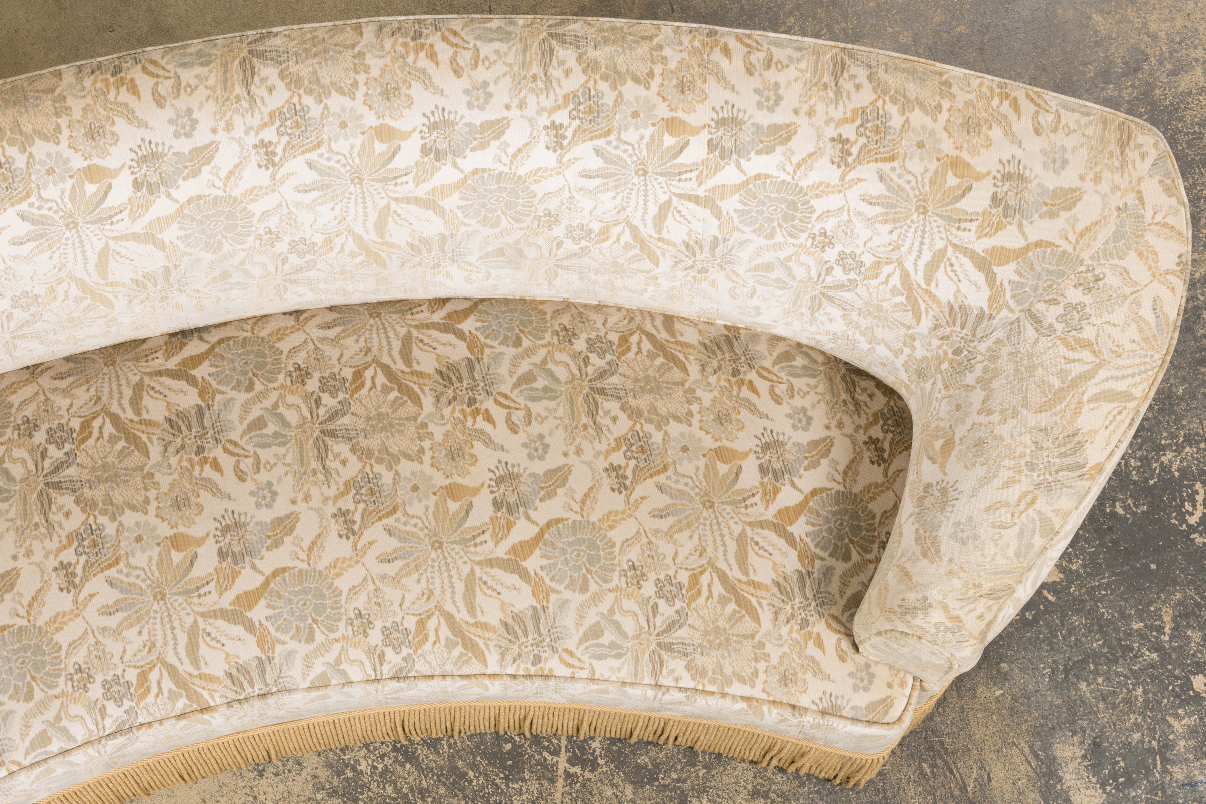 French Napoleon III Style Curved Sofa in Floral Jacquard Velvet