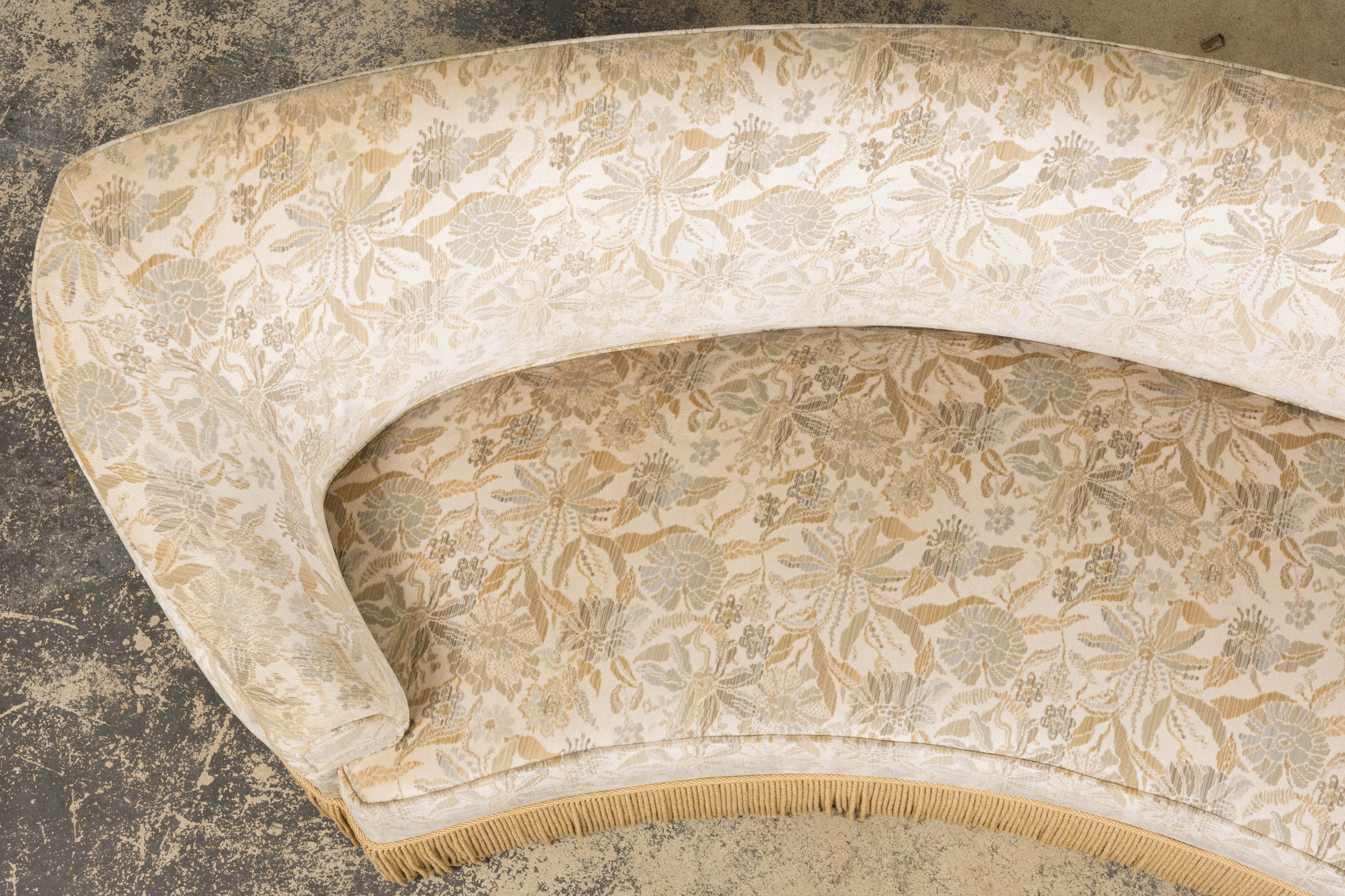 French Napoleon III Style Curved Sofa in Floral Jacquard Velvet