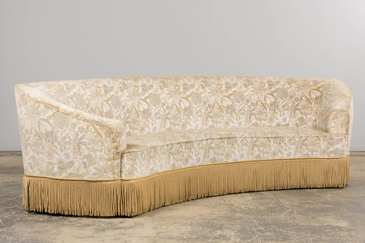 French Napoleon III Style Curved Sofa in Floral Jacquard Velvet