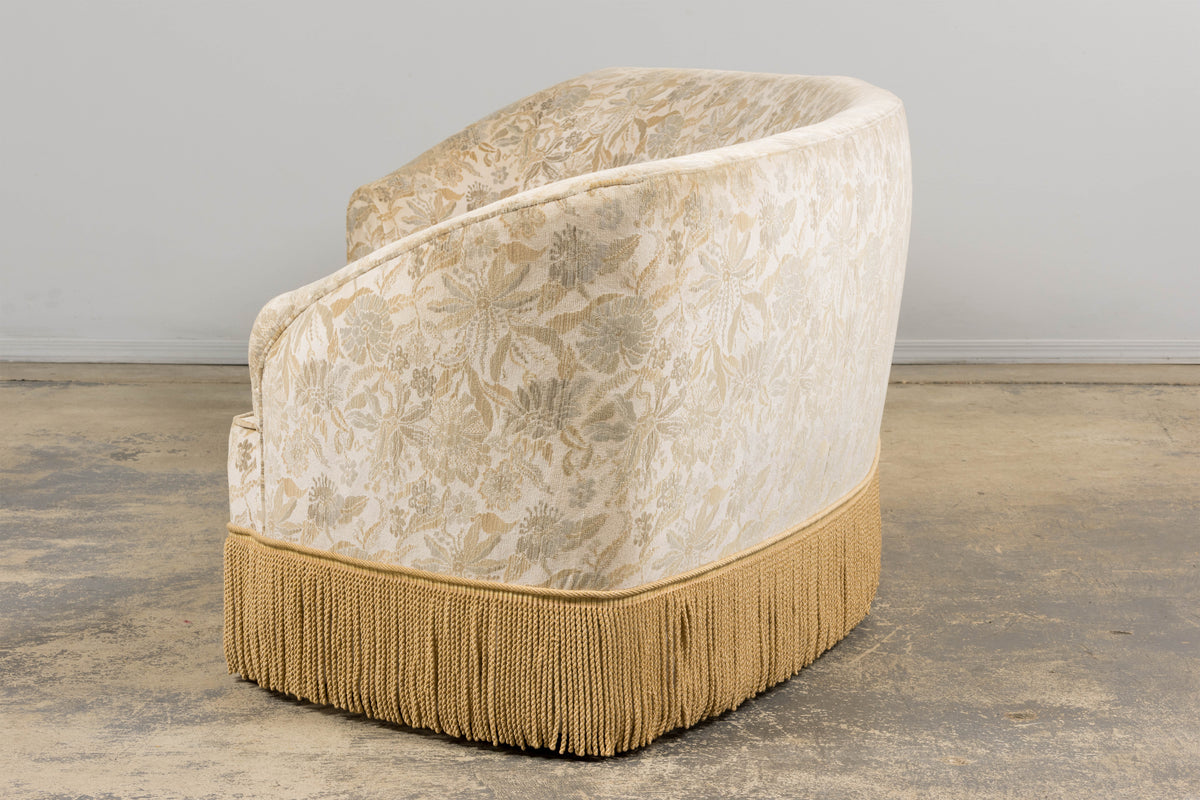French Napoleon III Style Curved Sofa in Floral Jacquard Velvet