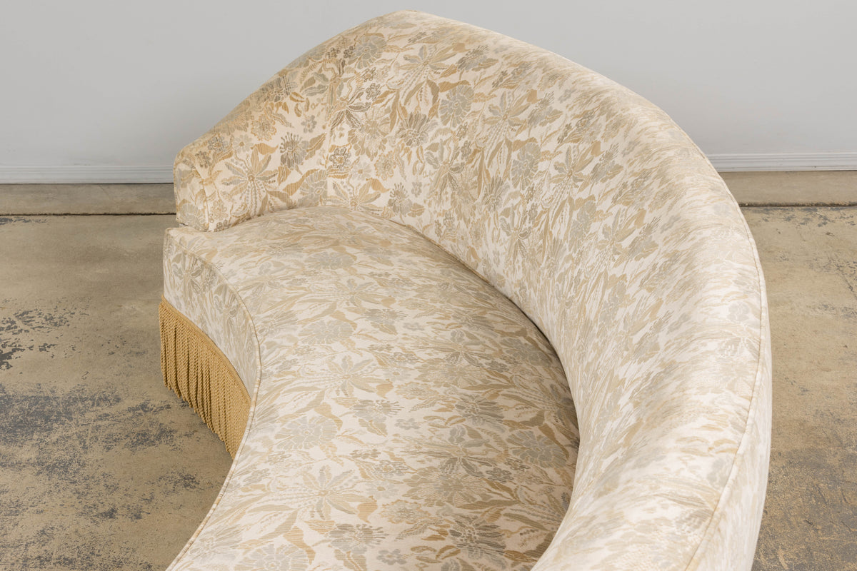 French Napoleon III Style Curved Sofa in Floral Jacquard Velvet