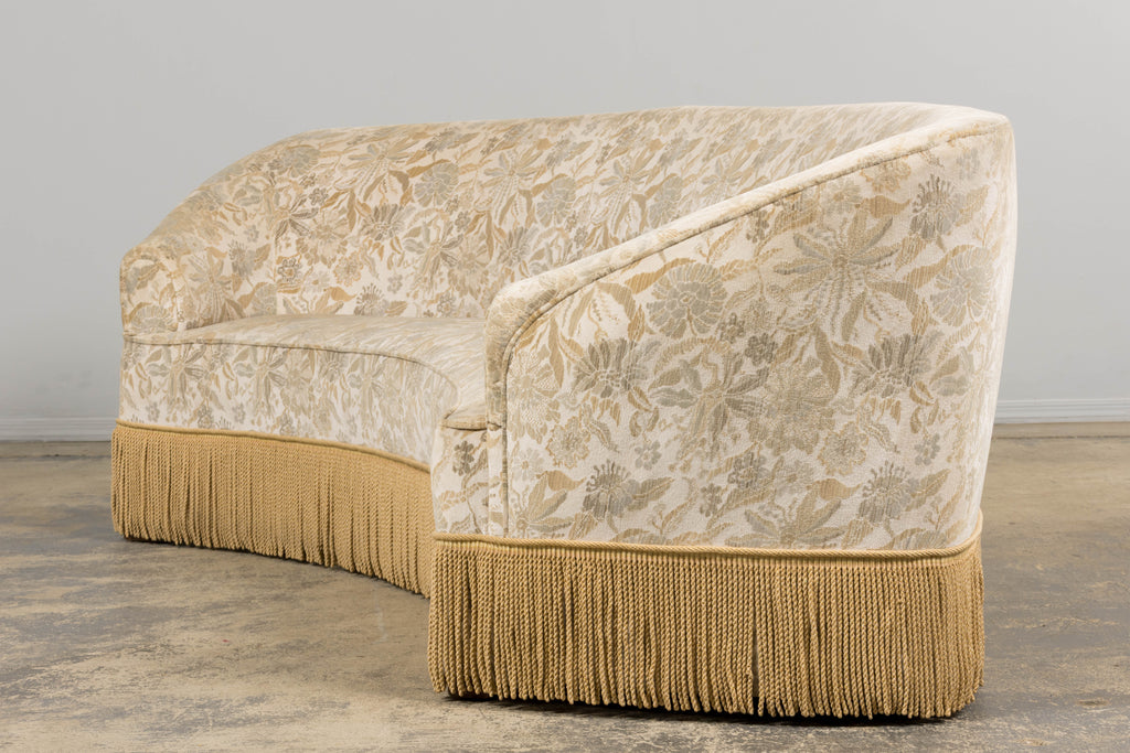 French Napoleon III Style Curved Sofa in Floral Jacquard Velvet