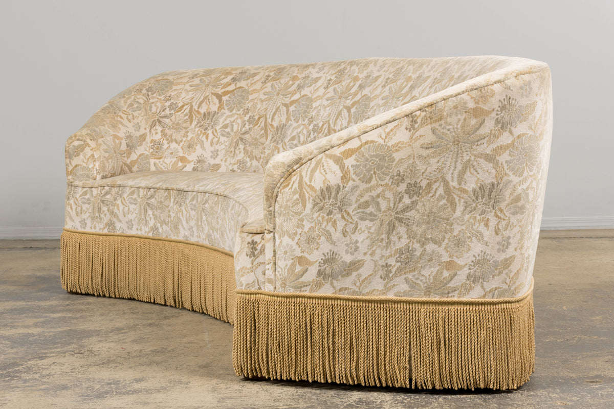 French Napoleon III Style Curved Sofa in Floral Jacquard Velvet